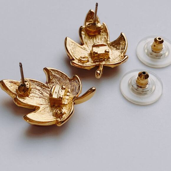 Modern Earrings Enamel Leaf Stud Gold Tone Graphic Color Block 2010-2020 - Picture 11 of 12